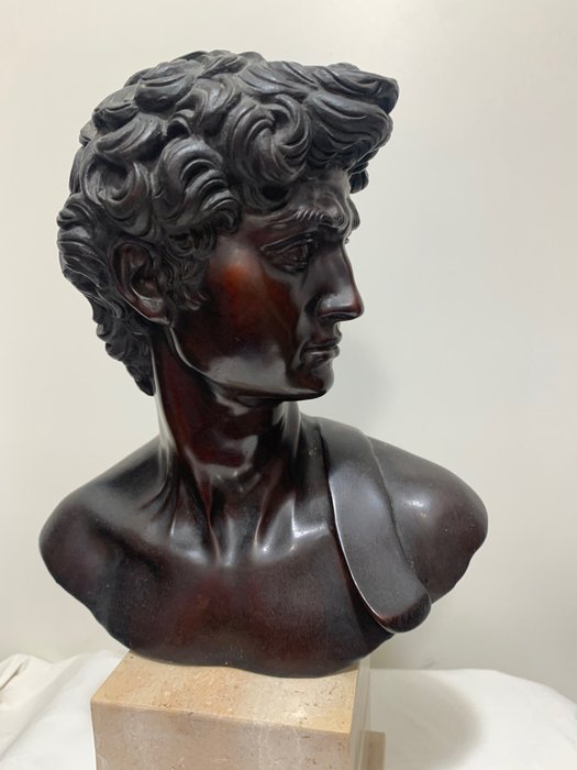 After Michelangelo - Escultura, busto de Davi (1) - Bronze (patinado) - Segunda metade do século XX