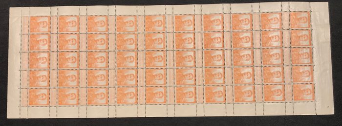 Belgique 1912 - Albert Ier "Pellens" - 1fr Orange 'Petite Effigie' - Panneau complet de 50 - OBP 116