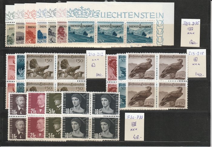 Liechtenstein 1946/1950 - Miscellaneous, mostly series in blocks of 4