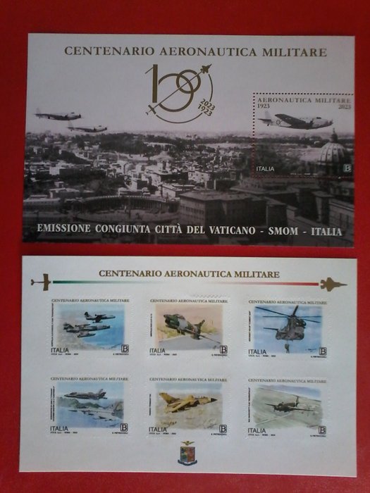 意大利共和国 2023 - 2 张 Aeronautica Militare 百年纪念表，已经罕见、罕见、全新、完美全新全新******