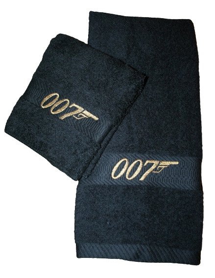 詹姆斯·邦德 - 2 x Gold Embroidered Towel Set ( 40x71 cm ) (30x30cm)