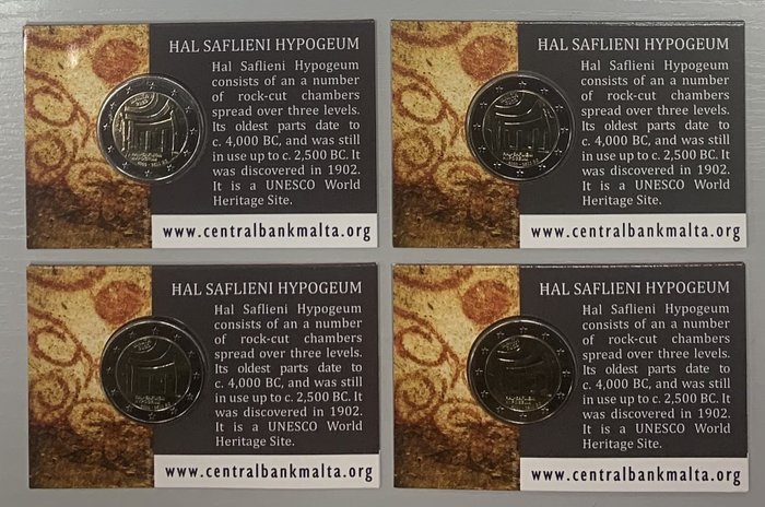 Malta. 2 Euro 2022 "Hypogeum" (4 coincards)  (No Reserve Price)