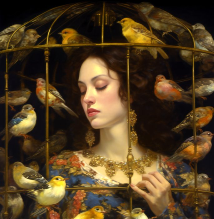 Le Yack - Lady birds freedom, style peinture classique XIXe siècle