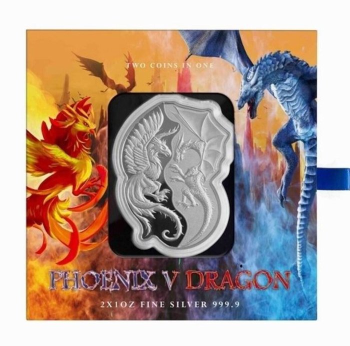 所罗门群岛. 2 Dollars 2023 Phoenix v Dragon, 2x1 Oz (.999)