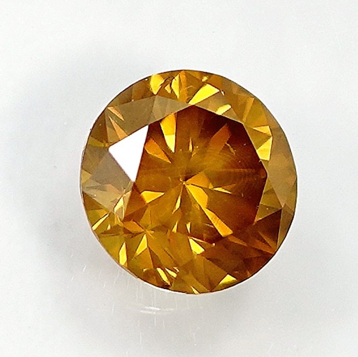 鑽石 - 0.57 ct - 明亮型 - 經顏色處理, Fancy Intense Orangy Yellow - SI2