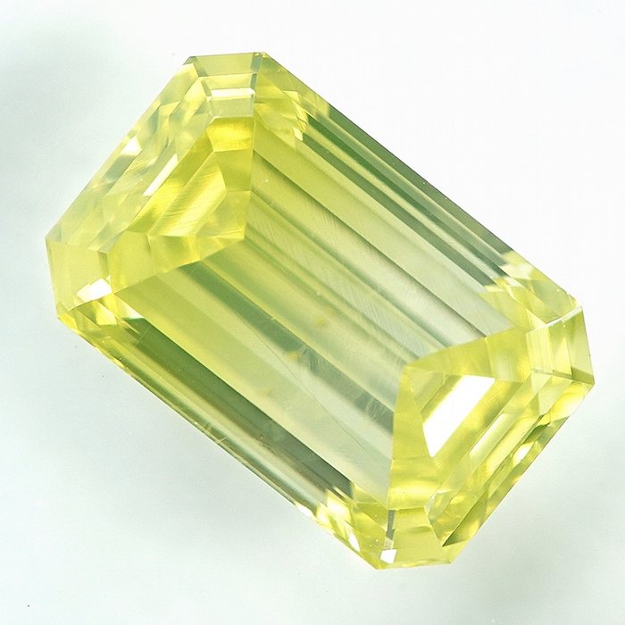 Diamant - 1.15 ct - Smaragd - Färgbehandlad, Fancy greenish Yellow - SI2