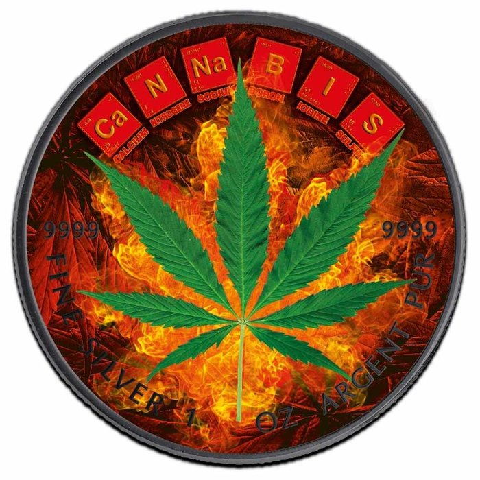 Kanada. 5 Dollars 2022 Burning Cannabis - Maple Leaf, 1 Oz (.999)  (Bez ceny minimalnej
)