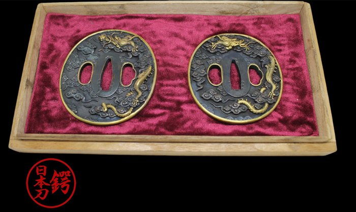 剑锷 - 赤铜 - 龙 - Daisho tsuba dragon - 日本 - Late Edo period