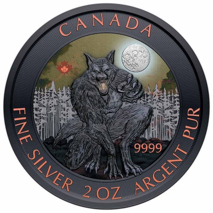 加拿大. 10 Dollars 2021 2 Oz Creatures of the North - Bloody Werewolf, 2 Oz (.999)  (没有保留价)