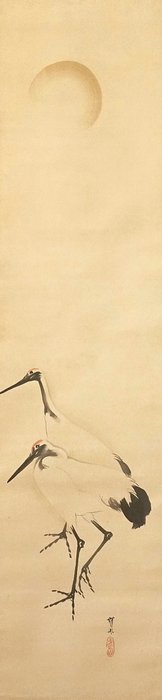 Hængende rulle - Papir - Kimura Buzan 木村武山 (1876-1942) - Two cranes - Japan - 19. - 20. århundrede