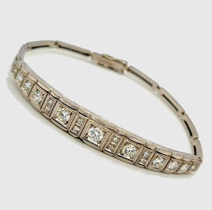 Antique  Art Deco, Line Bracelet, 1.50 carat, VS, "G" - 14-karatowe Białe złoto - Bransoletka Diament