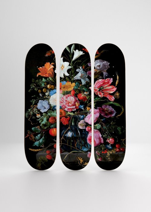 Boom-art - Sculpture, Triptych Flowers Skateboards - 82 cm - Wood
