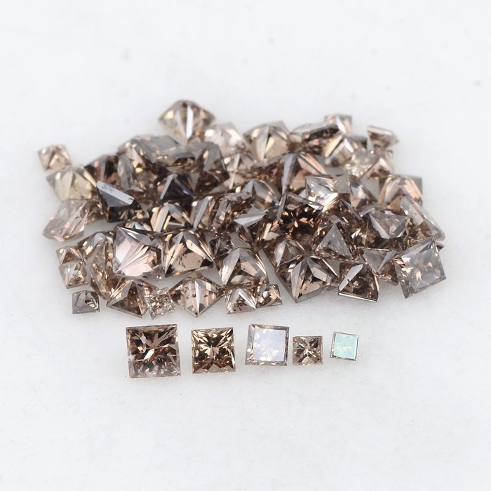 69 pcs 鑽石 - 2.24 ct - 公主方形, 明亮型 - Natural Fancy Mix Brown - SI - I