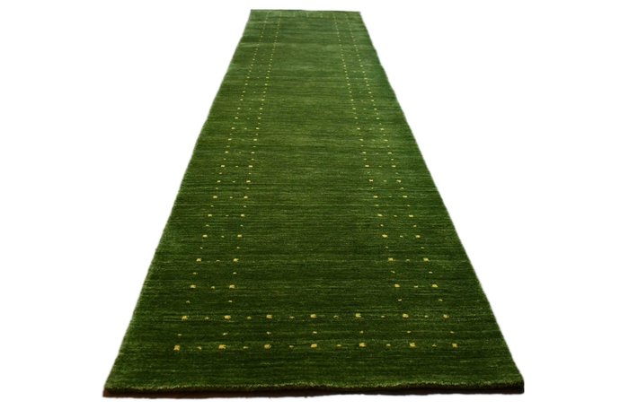 Gabbeh verde largo - sin usar - Alfombra estrecha larga - 344 cm - 80 cm