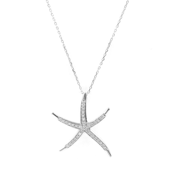 Necklace with pendant - 18 kt. White gold -  0.26 tw. Diamond  (Natural) 