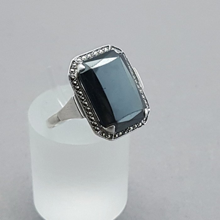Zonder Minimumprijs - Art Deco Hematiet - Ring Zilver 