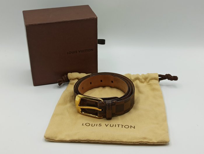 Authentic Louis Vuitton 90/36 Monogram Canvas Leather Ellipse Gold Buckle  Belt