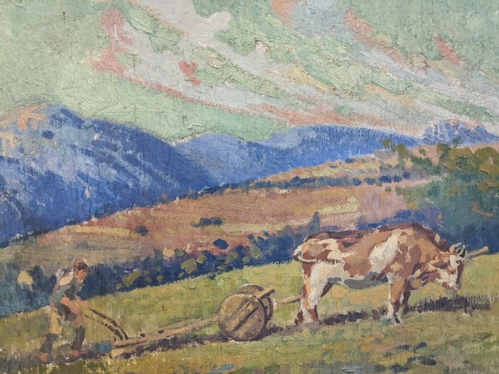 Henri Prosper Wirth (1869-1947) - Paysan a la charrue attelée Haute Savoie
