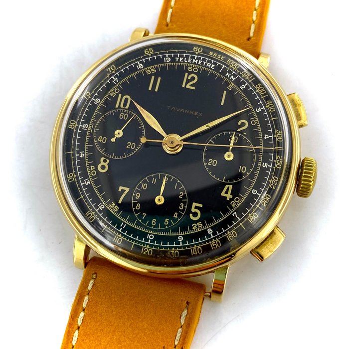 Tavannes - oversize chronograph Valjoux71 black galvanic dial - Heren - 1950-1959