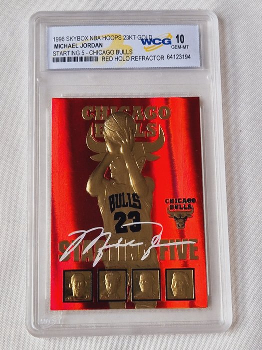 1996 - Skybox - NBA Hoops 23KT Gold - Michael Jordan - Starting 5 Chicago Bulls Red Holo Refractor - 1 Graded card - WCG 10