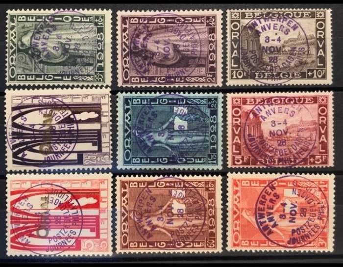Belgium 1928 - Első Orval lenyomattal Postage Stamp Days Antwerpen - OBP / COB 266A/66K