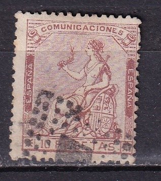 Espanha  - Espanha 1873. Alegoria da Espanha. 10 pesetas de castanha. Certificado EMC