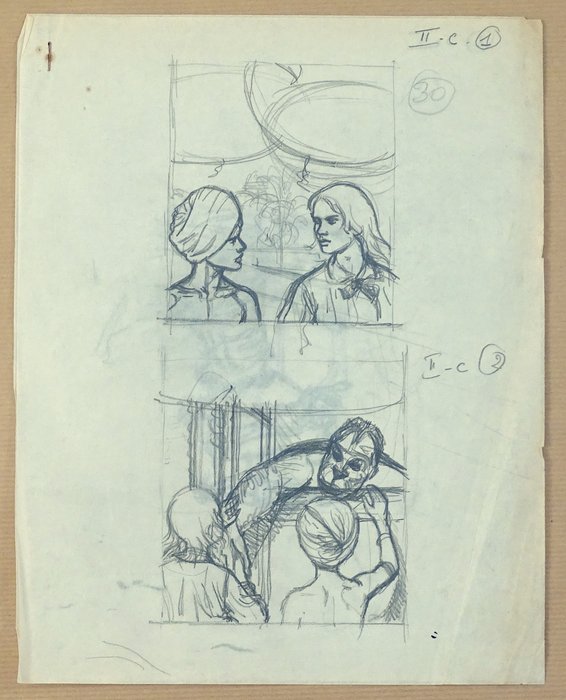 Cuvelier, Paul - 2 Original preliminary drawing - Corentin - Le Poignard magique - 1963