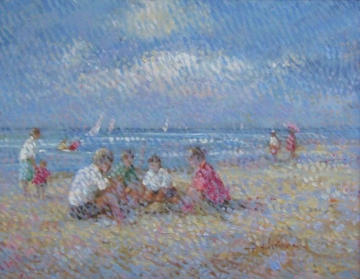 B. H. Slotman (1936) - Kinderen aan het strand.