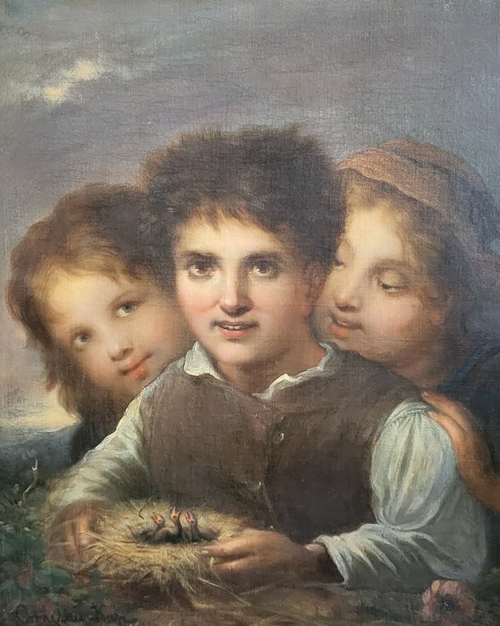 Cornelius Kap (XIX) - Kinder mit Vogelnest