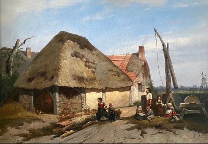 Jan Gerard Smits (1823-1910) - Spelende kinderen op boerenerf
