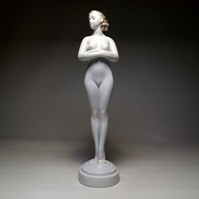 Herend - József Gondos - 雕刻, Standing Nude Lady - 28 cm - 瓷器