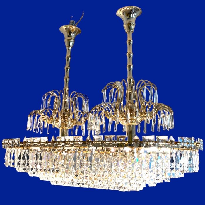 Gran Lámpara ovalada de Diseño - Estilo Barco - Plafonnier (1) - Bronze (doré/argenté/patiné/peint à froid), Plaqué Or - Cristaux Swarovski - 14 Ampoules