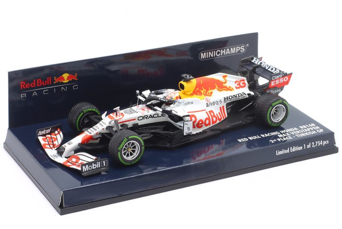 Minichamps 1:43 - Miniatura de carro de corrida -Red Bull Racing Honda RB16B 2nd Place Turkish GP - Max Verstappen - Edição limitada de 2.754 unidades.