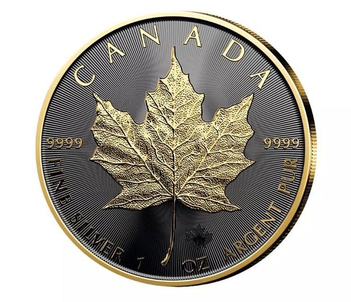 Canadá. 5 Dollars 2023 Maple Leaf - Gold & Ruthenium veredelt, 1 Oz (.999)