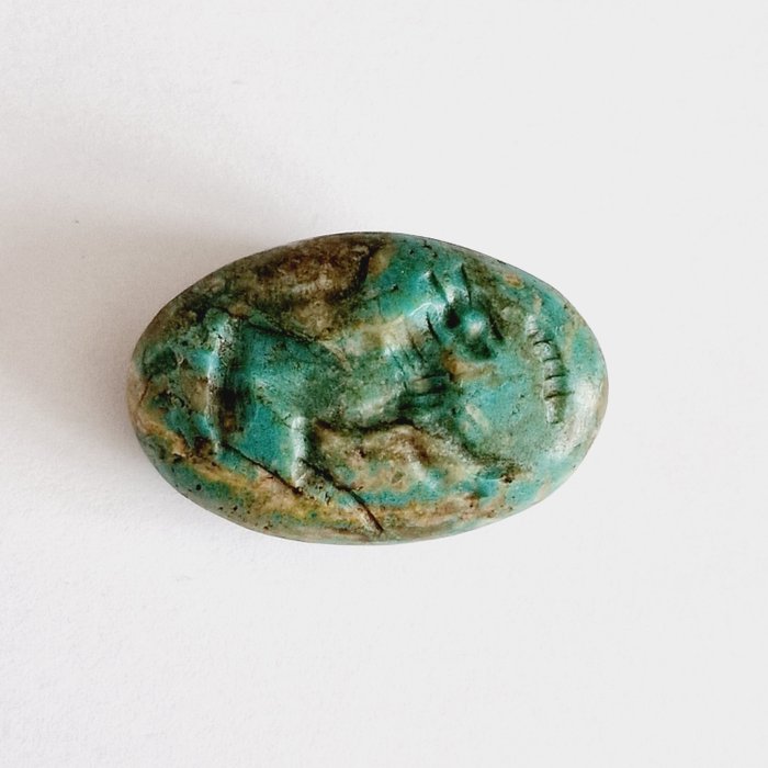 中亚 蓝绿松石 中亚虎形珠凹雕宝石 - (32×20×14 mm)