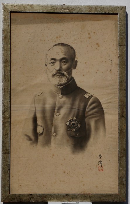 Japan, Meiji-periode - Generaal Nogi Maresuke - Portret van een officier versierd met de medaille van de Ridderorde van de Rijzende Zon van de Grote