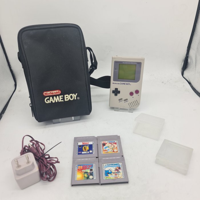 Nintendo Gameboy DMG-01 1989+Nintendo Carrier Case, Rare adapter+games - Set aus Videospielkonsole + Spielen
