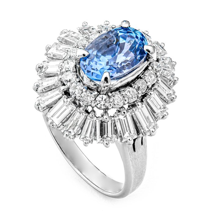 5.80 tcw Sapphire Ring - 850 Platina - Ring - 3.05 ct Saffier - Diamanten