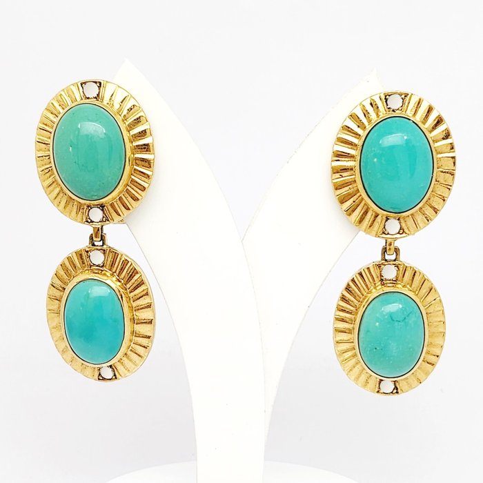 Drop earrings Yellow gold Turquoise 