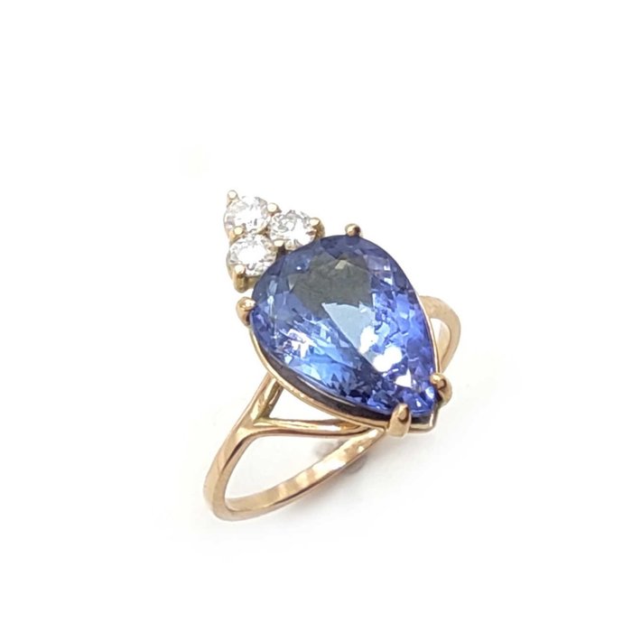 Ring - 14 karat Gulguld Tanzanit - Diamant 