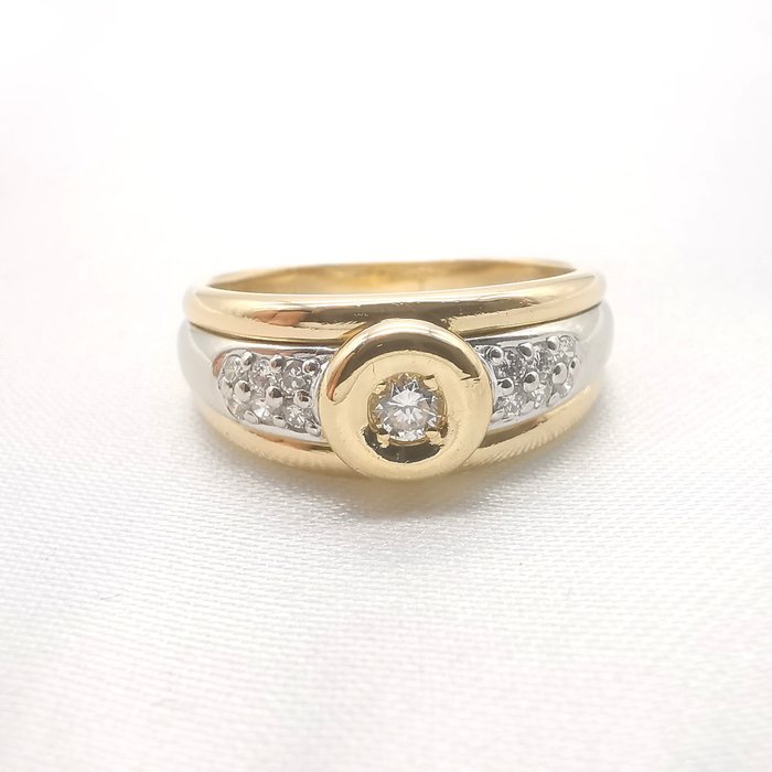 18 kt. White gold, Yellow gold - Ring - 0.39 ct Diamond