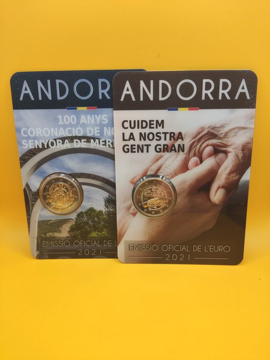 Andorre. 2 Euro 2021 "Meritxell" + "Cuidem la Nosta Gent Gran" (2 coincards)