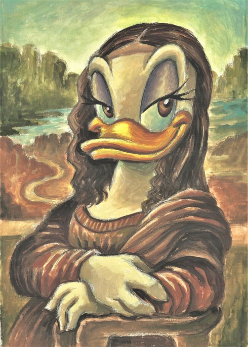 Daisy Duck Portrayed as The Mona Lisa (Gioconda) by Leonardo Da Vinci - Original Painting - Joan Vizcarra Signed - 48 x 34 cm - Acrylic Art - Original Artwork