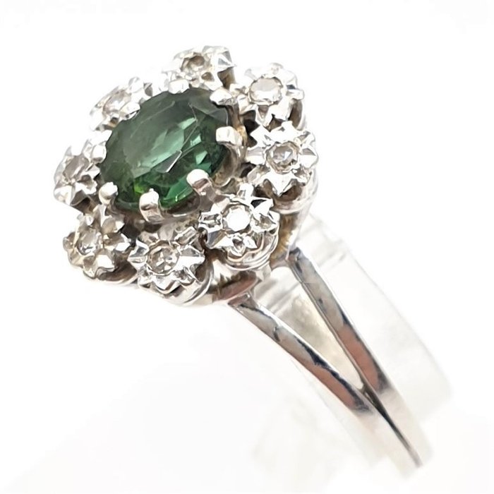 Ring - 18 kt Vittguld Smaragd - Diamant 