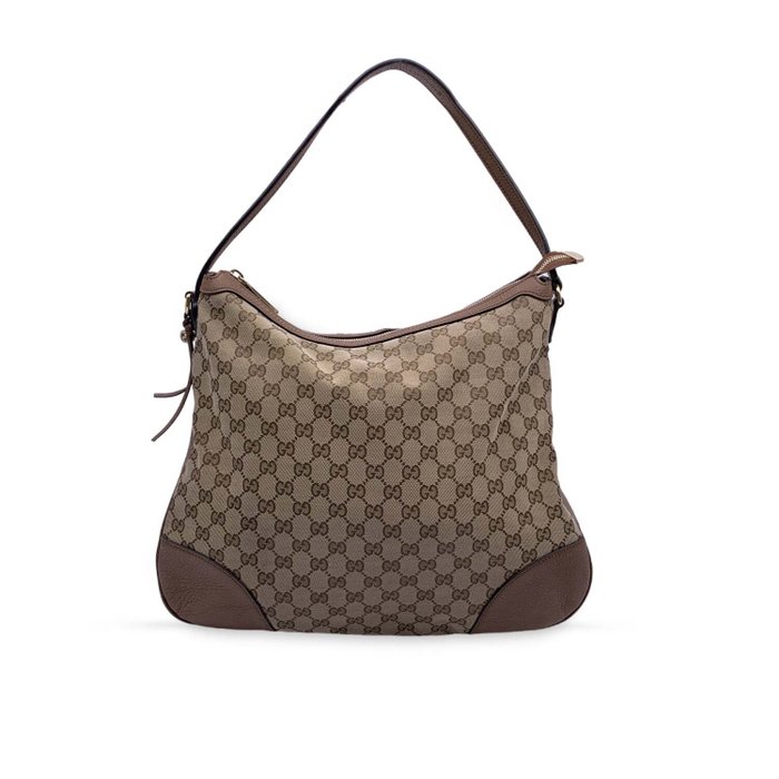 Gucci Beige/Brown GG monogram Canvas and Leather Abbey Tote bag with zip