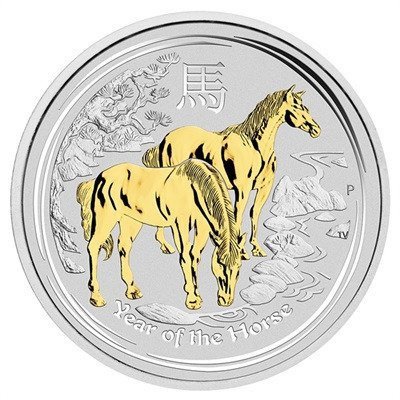 Australien. 1 Dollar 2014 Lunar Pferd - Gilded, 1 Oz (.999)  (Ohne Mindestpreis)