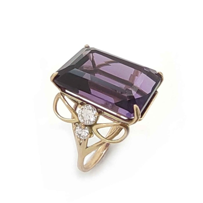 戒指 - 14K包金 黄金 -  15.14 tw. 紫水晶 - 钻石 