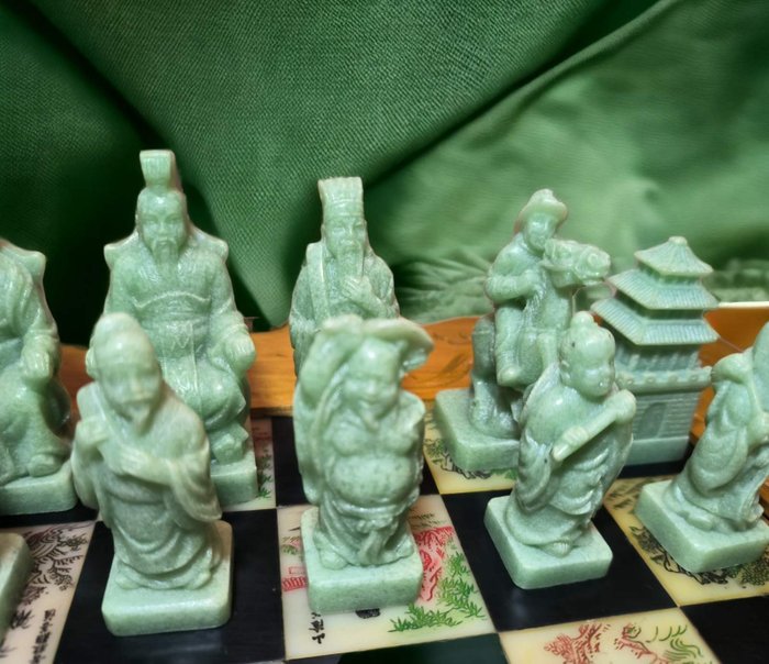 Jogo de Xadrez Chinês Jade - Jade-Madeira-Bronze - Catawiki