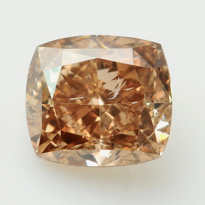 1 pcs Diamant - 0.71 ct - Briljant, Kussen aangepast Briljant - Natural Fancy Intense Yellowish Brown - P1