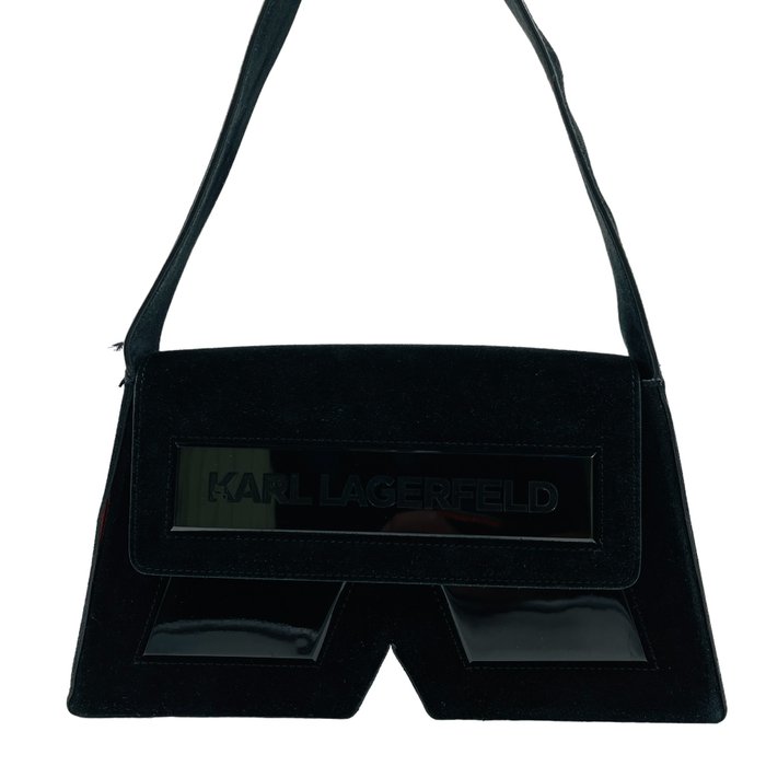 CELINE Vintage Logo Shoulder Bag Black Gold Leather Magnetic Rank AB
